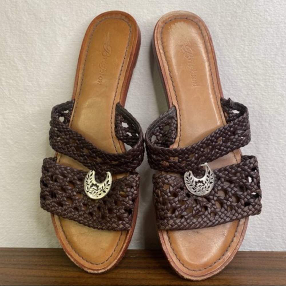 Brighton Brown Woven Sandals with Silver Accents